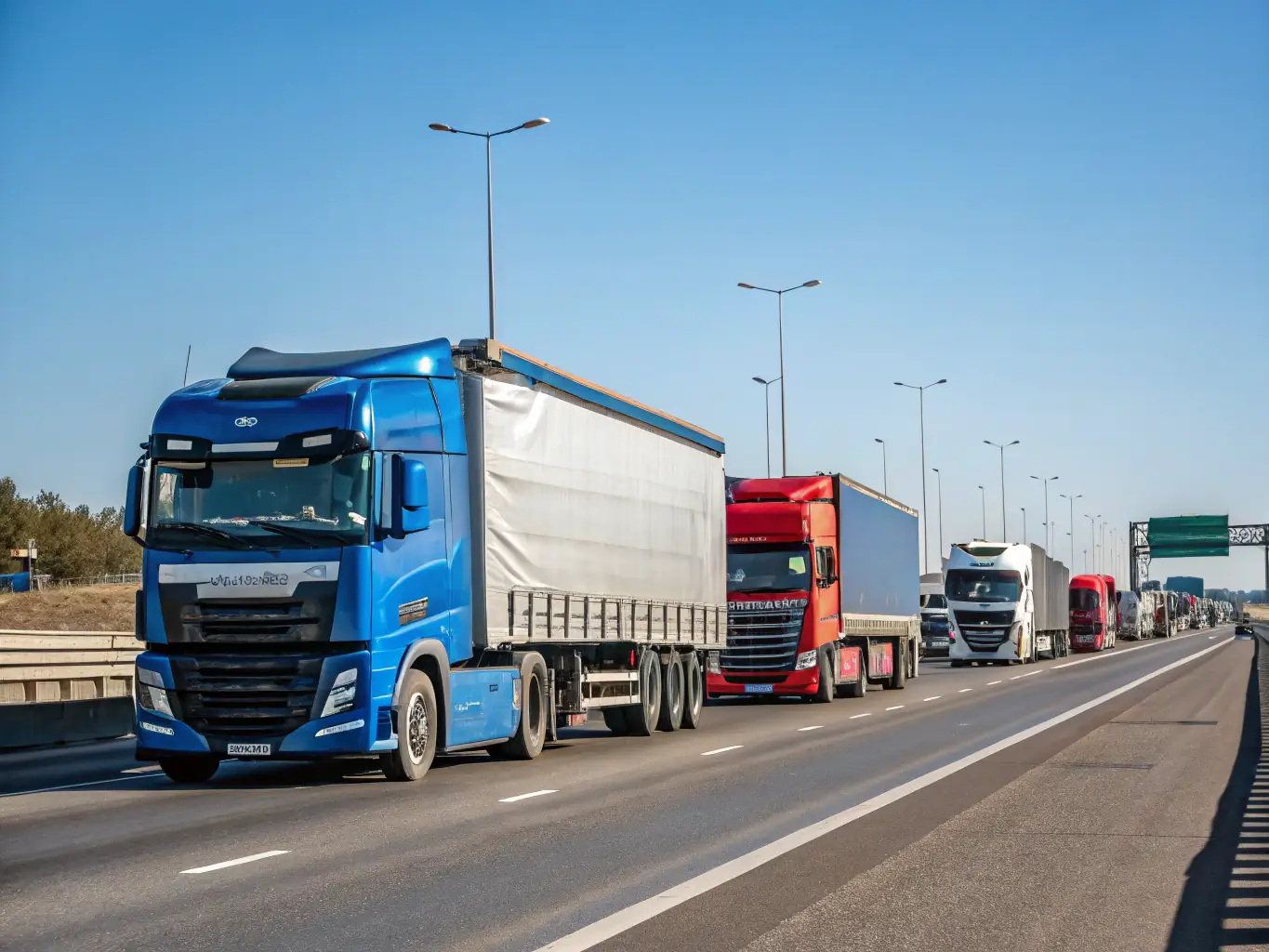 A modern semi-truck on a highway, carrying goods for Quick Prep Logistics, emphasizing efficient transportation services.