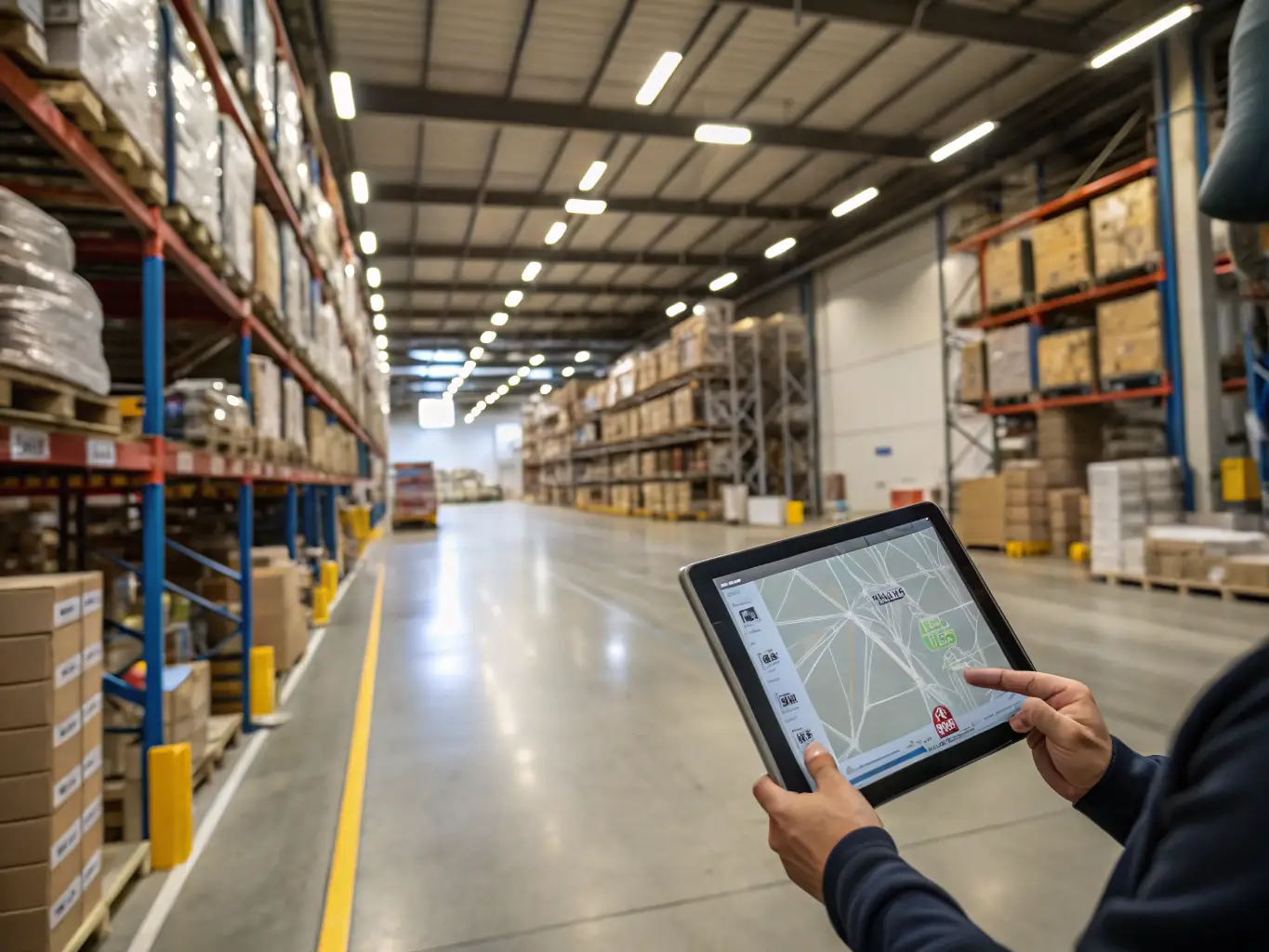 A clean and organized warehouse interior, showcasing Quick Prep Logistics' secure storage and inventory management capabilities.